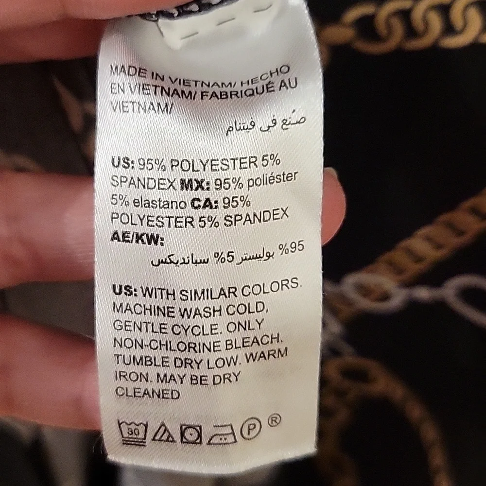 Chico’s | Black Faux Wrap Chain Print Midi Dress - US Size 8/10 - Picture 7 of 9